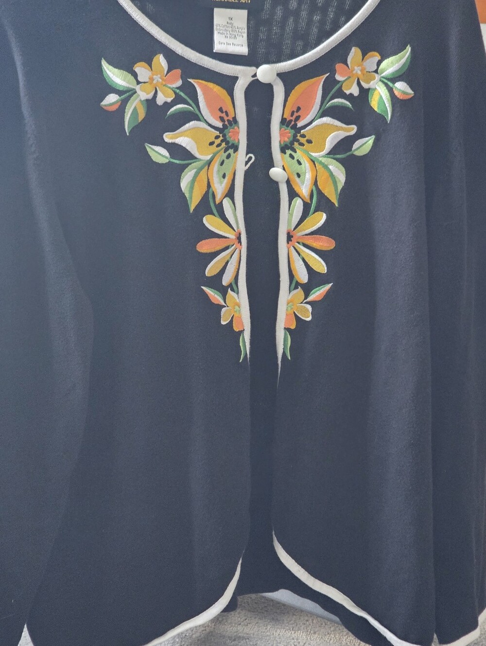 Bob Mackie Wearable Art Black Sweater Cardigan XL Collar